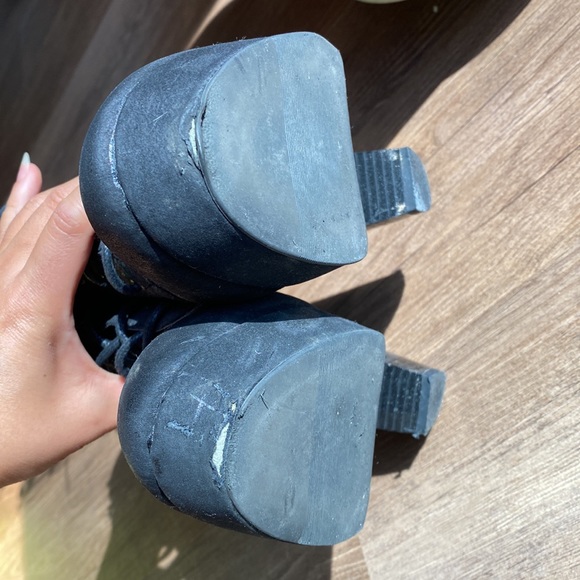 Platform black boots faux suede wooden block heel lace up fall booties - Picture 8 of 8